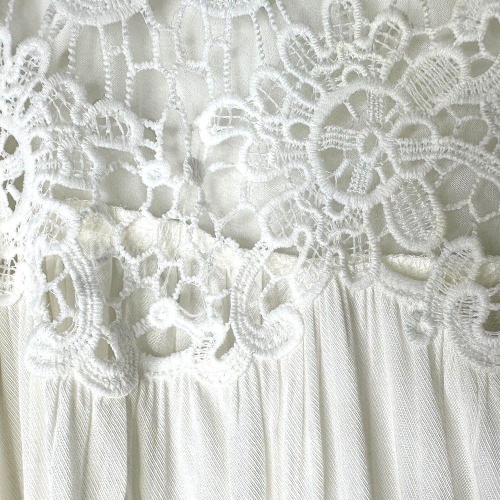 BB Dakota Top Women L White Lace Trim Long Slv Flowy Tunic Boho Fairy Twee NWT - Picture 3 of 4